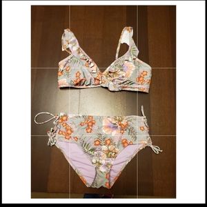 No boundaries bikini grey & floral with flutter/ ruffle